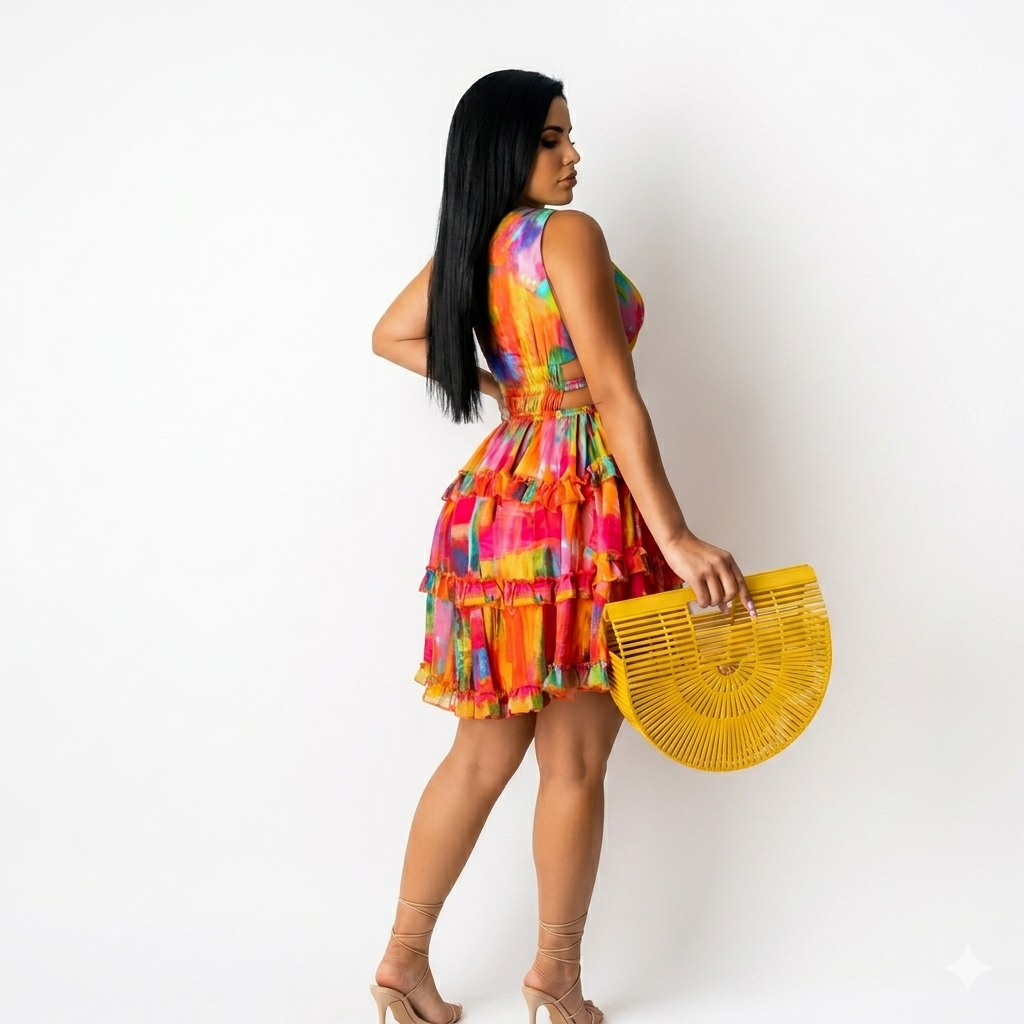 Solar sunset ruffle dress