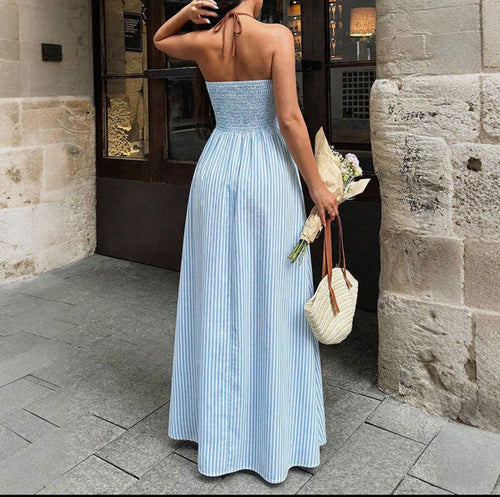 Santorini stripe maxi dress
