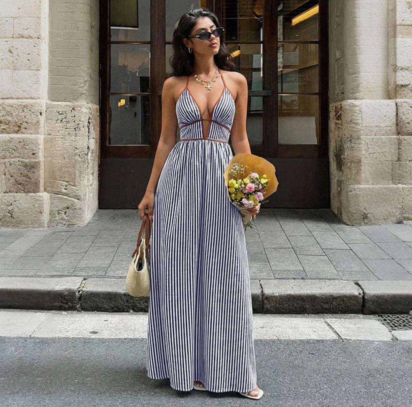 Santorini stripe maxi dress