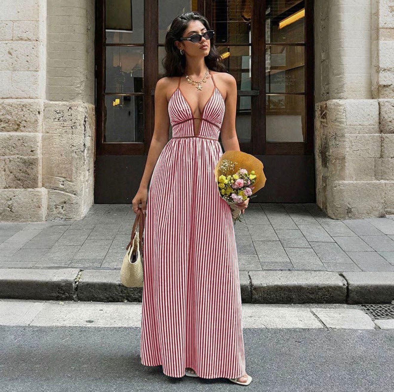 Santorini stripe maxi dress